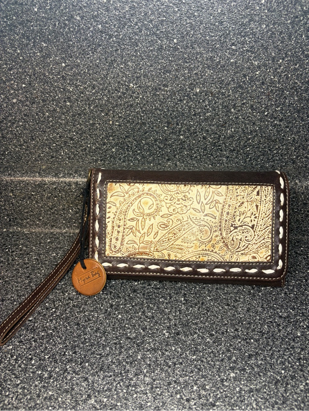 Myra Bag Brown & Tan Paisley Wristlet Wallet